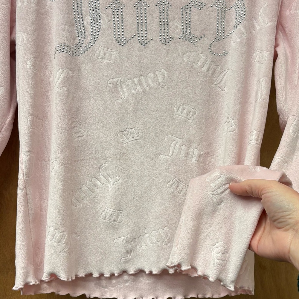Juicy Couture velour, light pink pajama top with small rhinestones , XL - Picture 3 of 9